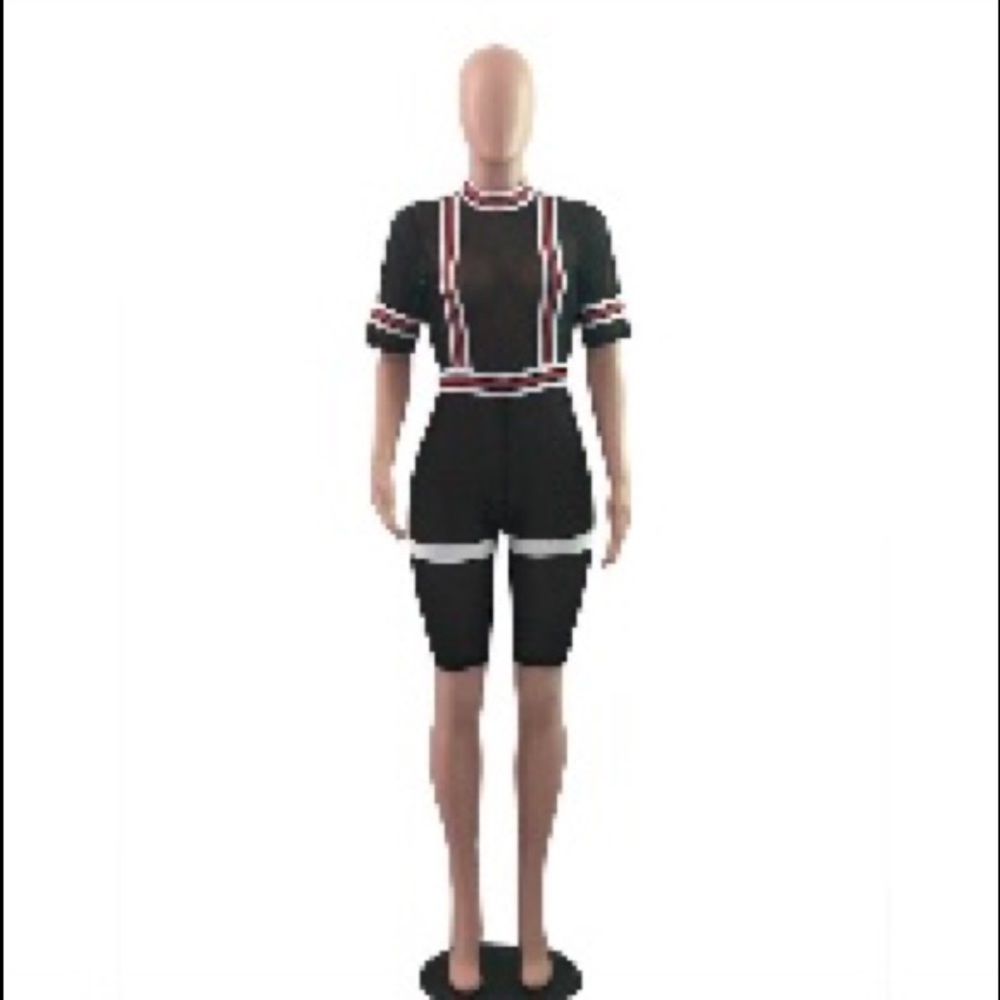 Black mesh knee length bodysuit